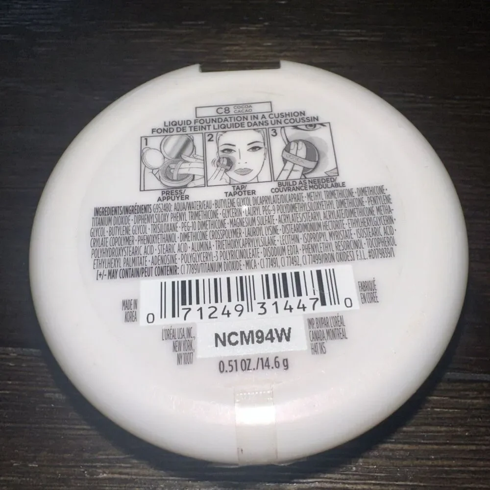 L'Oreal True Match Lumi Cushion Foundation C8 Cocoa Dewy Liquid Makeup Full Size